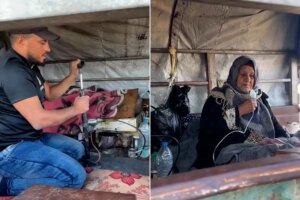 منفاخ سيارات يستبدل جهاز تنفس مسن يقطن مع ابنه في عربة بغزة | أخبار