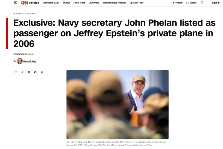 تقرير لـ سي إن إن حول علاقة وزير البحرية الأمريكي بجيفري إبستين (سي إنإن)