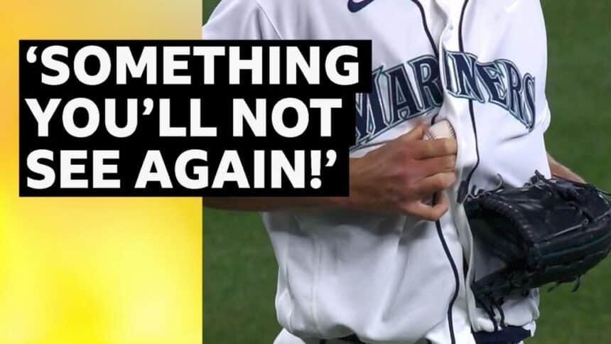 رامي مارينرز لوغان غيلبرت يصطاد كرة سريعة بسرعة 108 ميل في الساعة بالقميص.